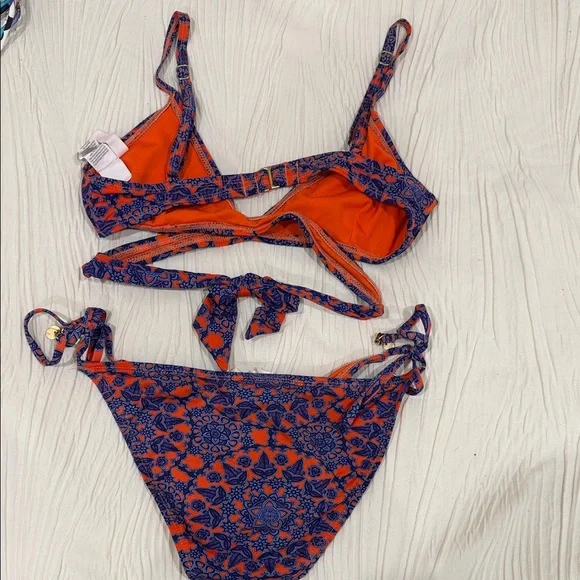 Bikini Lab Floral cross top Bikini in Blue and Orange - Picture 5 of 6